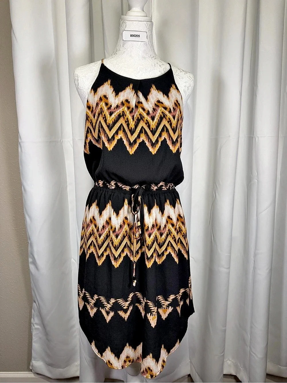 A.N.A. A New Approach Women’s Small Black Ikat Chevron Sleeveless High Low Dress